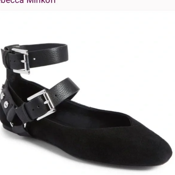REBECCA MINKOFF | Vivica Black Suede Ballet Flats Studded Harness Women Size 8,5 - Picture 2 of 5